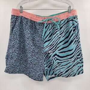 Y2K No Boundaries Blue Black Pink Animal Print Swim Shorts Mens Size XL (40-42)